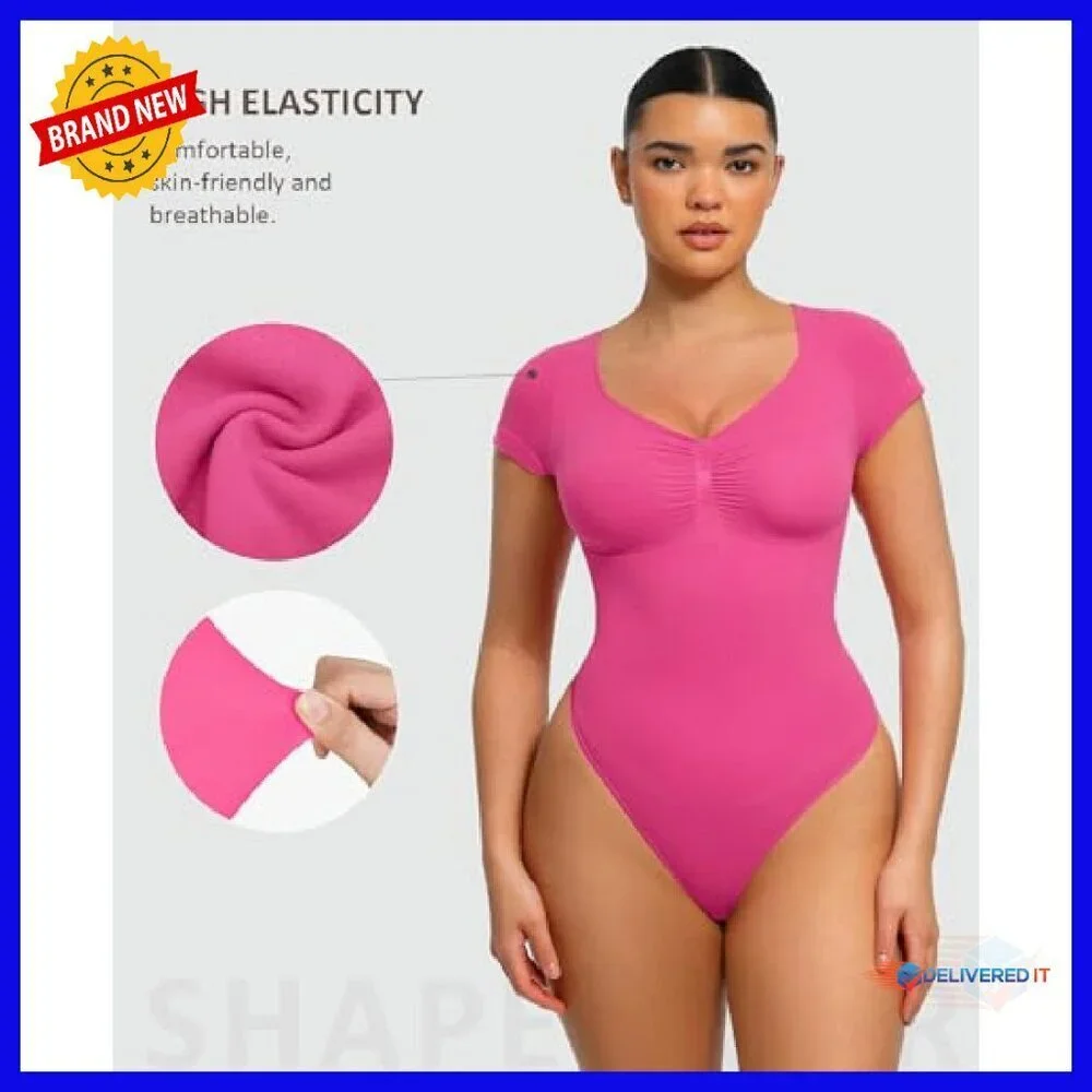 V-Neck Tummy Control Shapewear Bodysuit Seamless Thong Design
